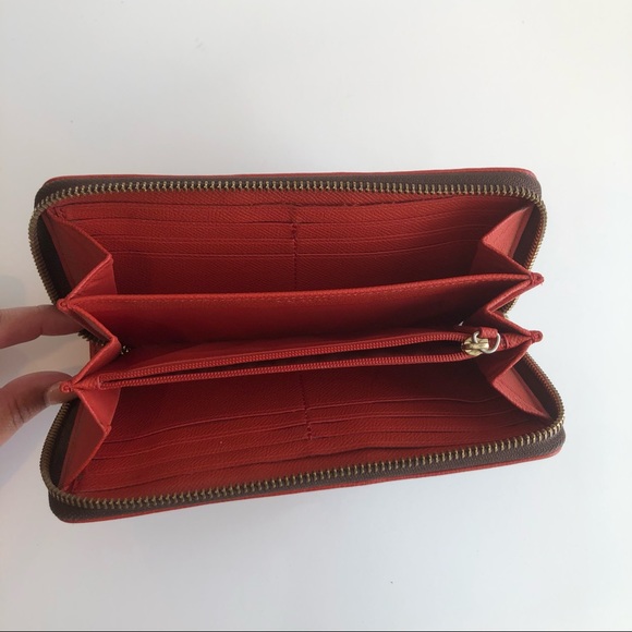 Brown & Orange Coach Leather Accordion Zip Wallet - Picture 7 of 12